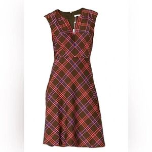 NWOT- Trina Turk Brown and Pink Plaid Midi Dress